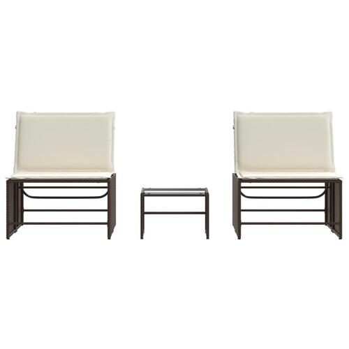 Liggestole 2 stk. med bord polyrattan brun
