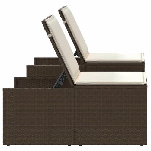 Liggestole 2 stk. med bord polyrattan brun