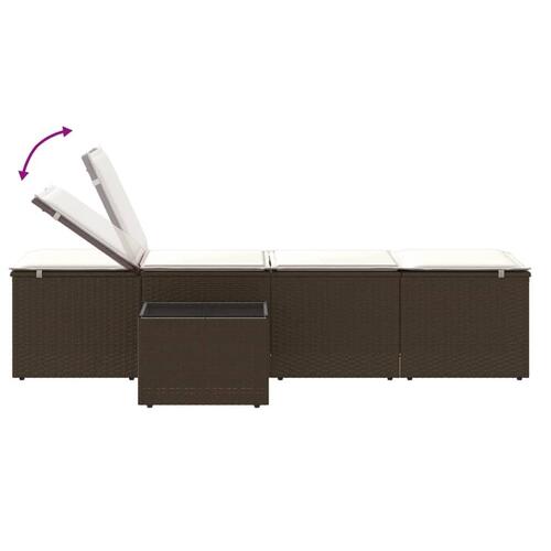 Liggestole 2 stk. med bord polyrattan brun