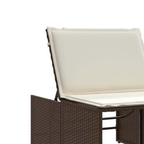 Liggestole 2 stk. med bord polyrattan brun