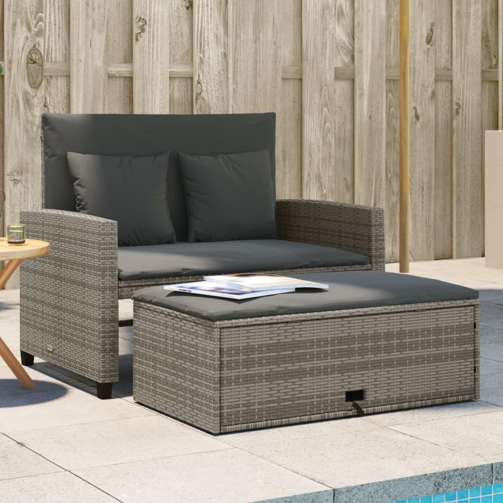 2-Personers Havesofa Med Hynder Poly Beige - Grå / Rattan