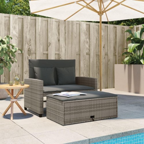 2-personers havesofa med hynder polyrattan grå