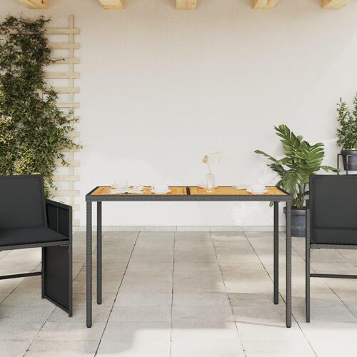 Havebord med top i akacietræ 115x54x74 cm polyrattan sort