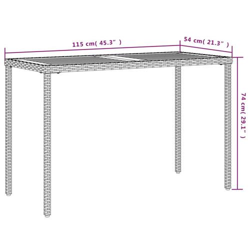 Havebord med top i akacietræ 115x54x74 cm polyrattan sort