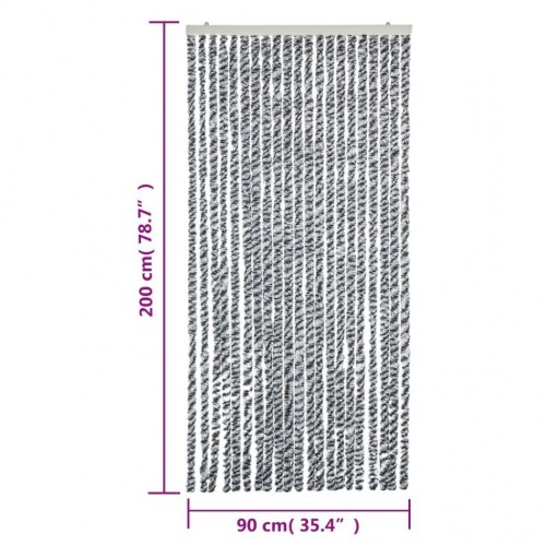 Flueforhæng 90x200 cm chenille grå + sort og hvid