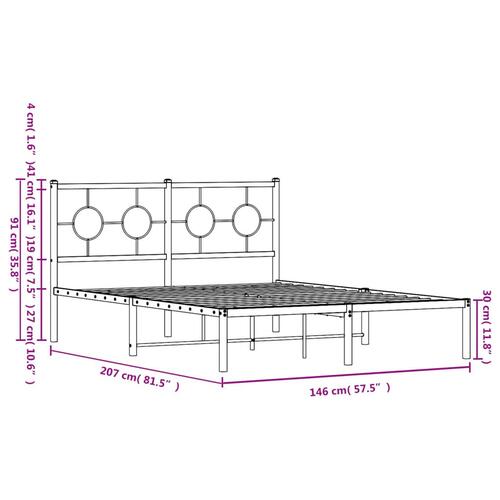 Sengeramme med sengegavl 140x200 cm metal sort