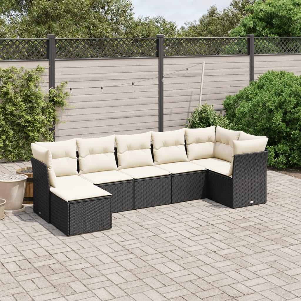 Sofasæt til haven 7 dele med hynder polyrattan sort