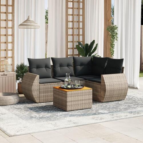 Sofasæt 5 dele med hynder polyrattan grå