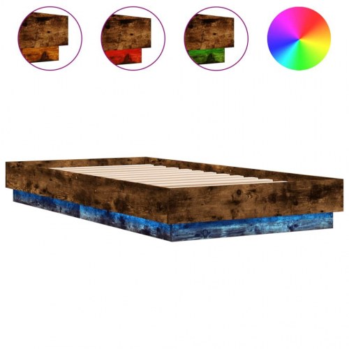 Sengeramme med LED-lys 75 x 190 cm - røget egetræ