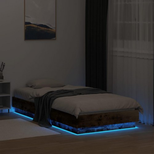 Sengeramme med LED-lys 75 x 190 cm - røget egetræ