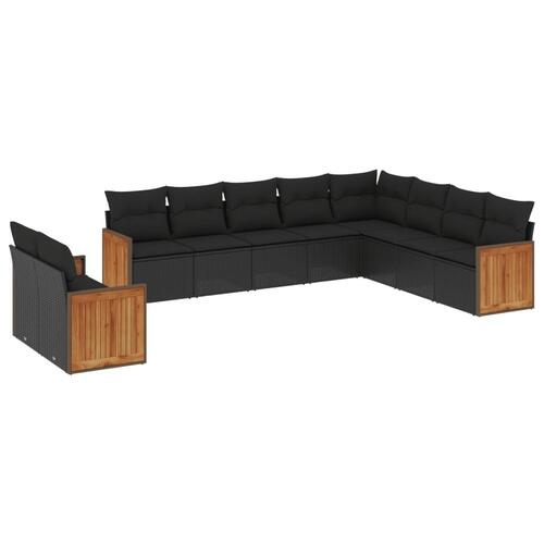 Sofasæt til haven 10 dele med hynder polyrattan sort