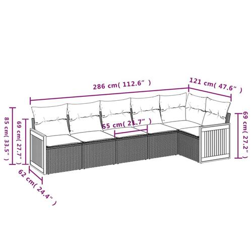 Sofasæt til haven 6 dele med hynder polyrattan sort