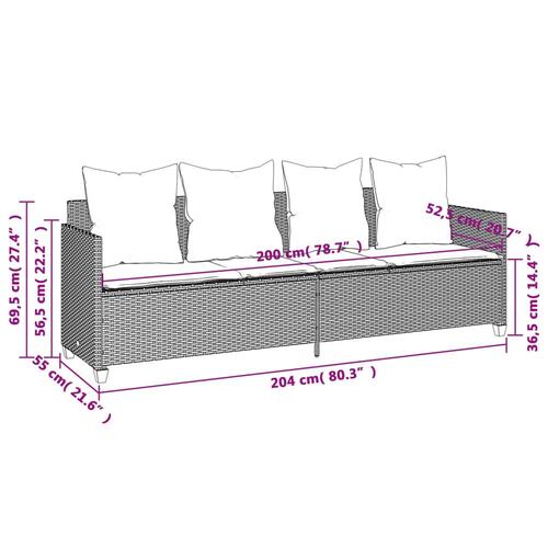 Loungesofa med hynder polyrattan lysegrå