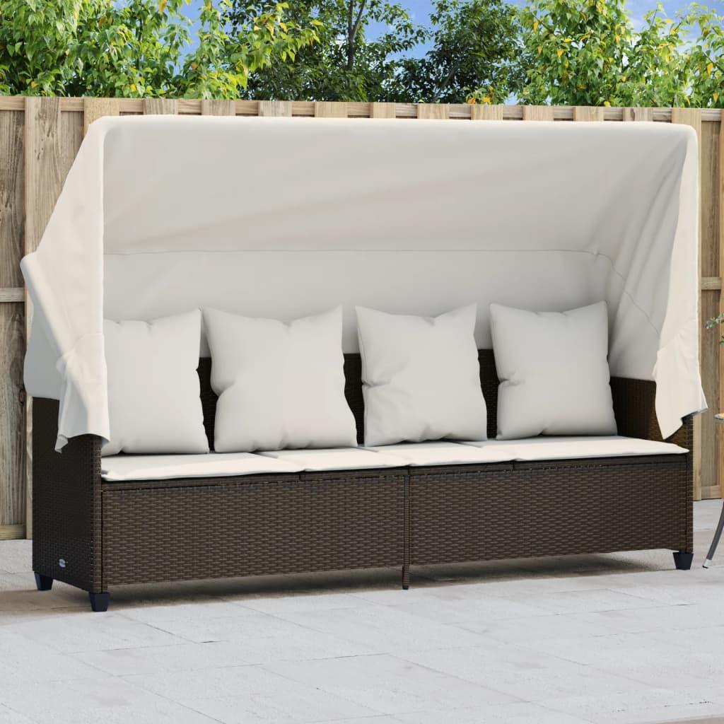 Loungesofa med baldakin og hynder polyrattan brun