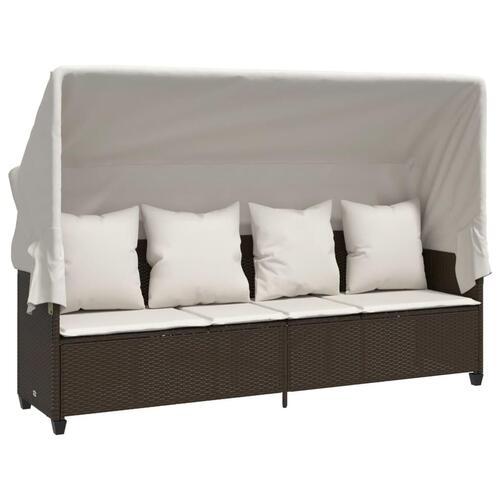 Loungesofa med baldakin og hynder polyrattan brun