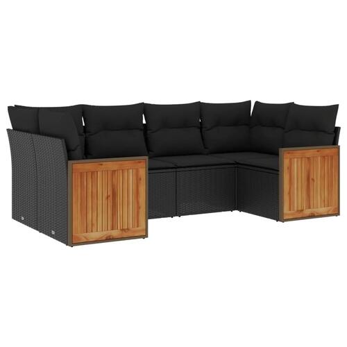 Sofasæt til haven 6 dele med hynder polyrattan sort
