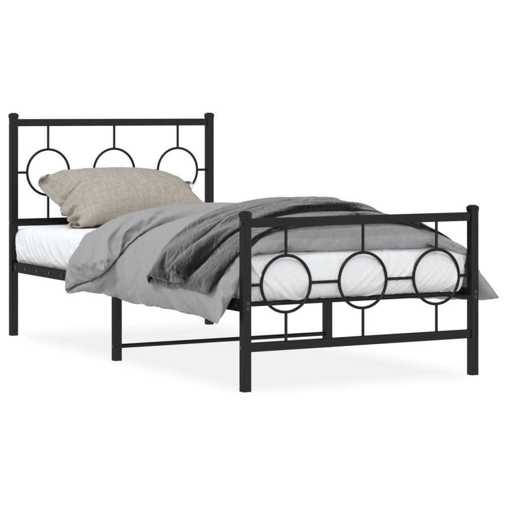 Sengeramme med sengegavl og fodgærde 90x200 cm metal sort