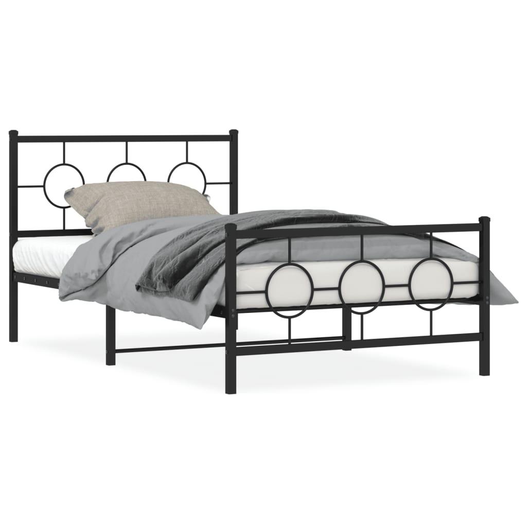 Sengeramme med sengegavl og fodgærde 107x203 cm metal sort