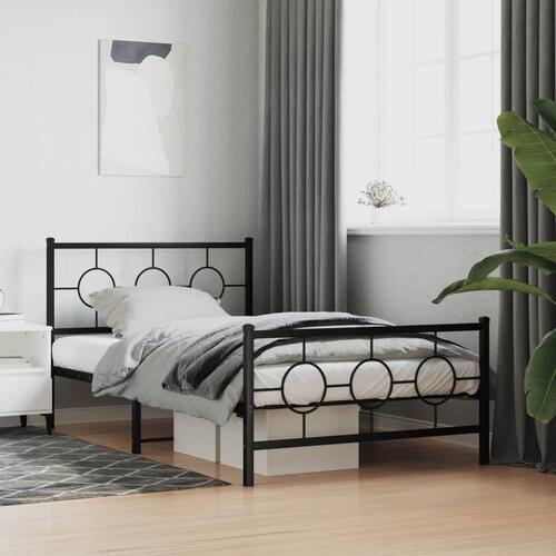 Sengeramme med sengegavl og fodgærde 107x203 cm metal sort