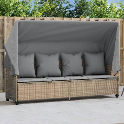 Loungesofa med baldakin og hynder polyrattan beige