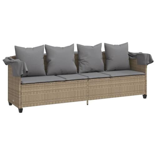 Loungesofa med baldakin og hynder polyrattan beige