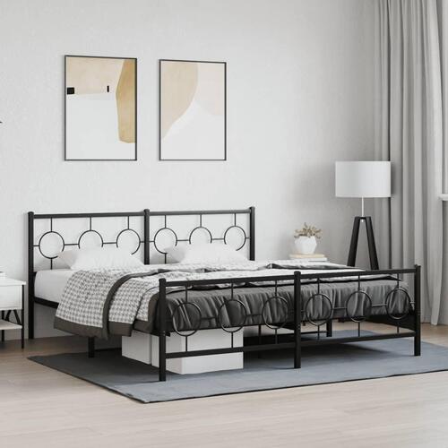Sengeramme med sengegavl og fodgærde 183x213 cm metal sort