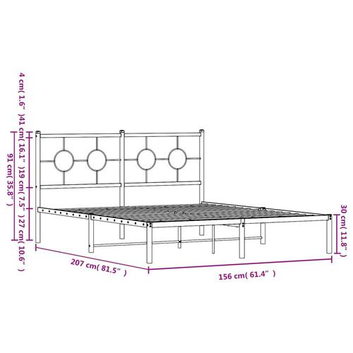 Sengeramme med sengegavl 150x200 cm metal sort