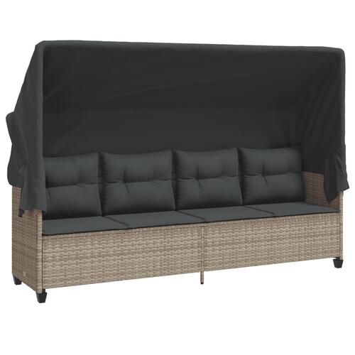 Loungesofa med baldakin og hynder polyrattan lysegrå