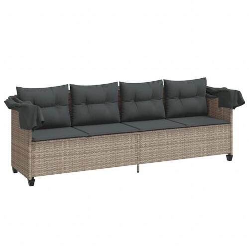 Loungesofa med baldakin og hynder polyrattan lysegrå