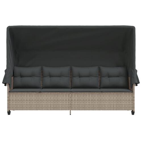 Loungesofa med baldakin og hynder polyrattan lysegrå