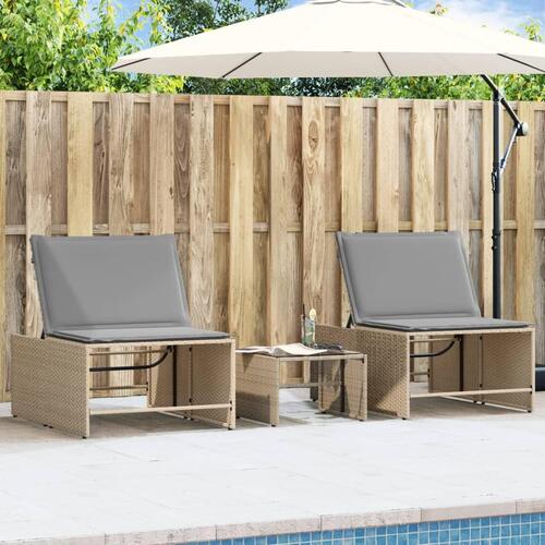 Liggestole 2 stk. med bord polyrattan beige