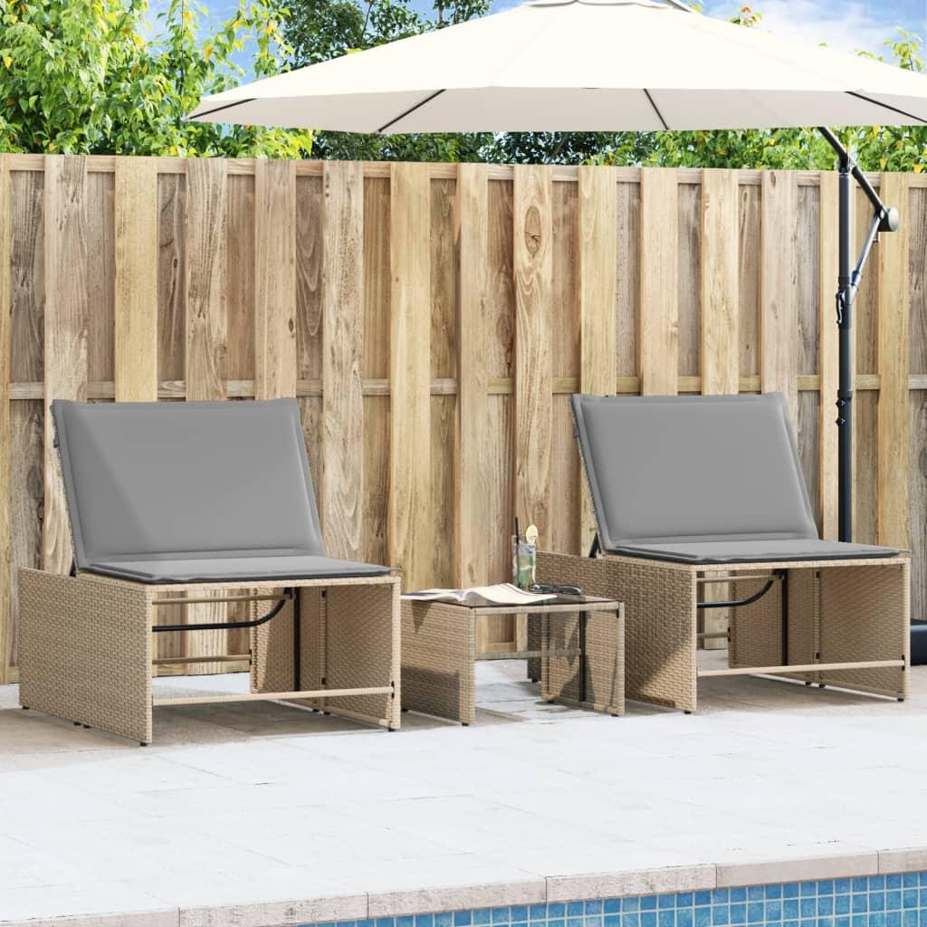Liggestole 2 stk. med bord polyrattan beige