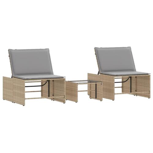 Liggestole 2 stk. med bord polyrattan beige