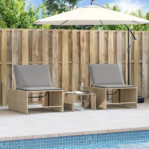 Liggestole 2 stk. med bord polyrattan beige