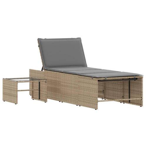Liggestole 2 stk. med bord polyrattan beige