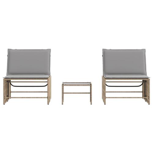 Liggestole 2 stk. med bord polyrattan beige