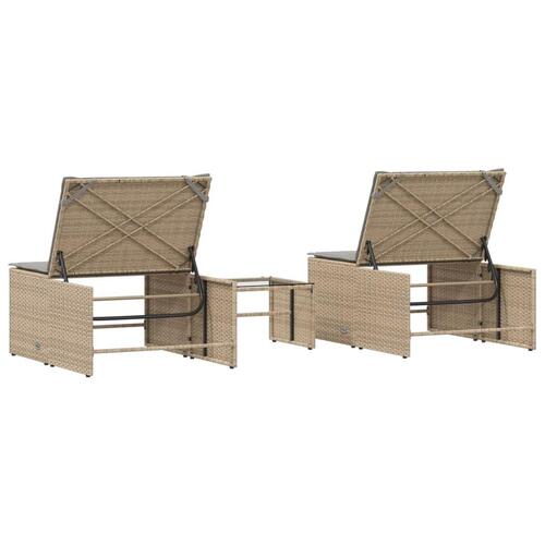 Liggestole 2 stk. med bord polyrattan beige