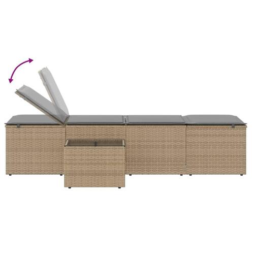 Liggestole 2 stk. med bord polyrattan beige
