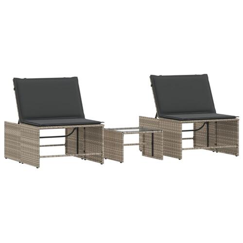 Liggestole 2 stk. med bord polyrattan lysegrå
