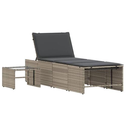 Liggestole 2 stk. med bord polyrattan lysegrå