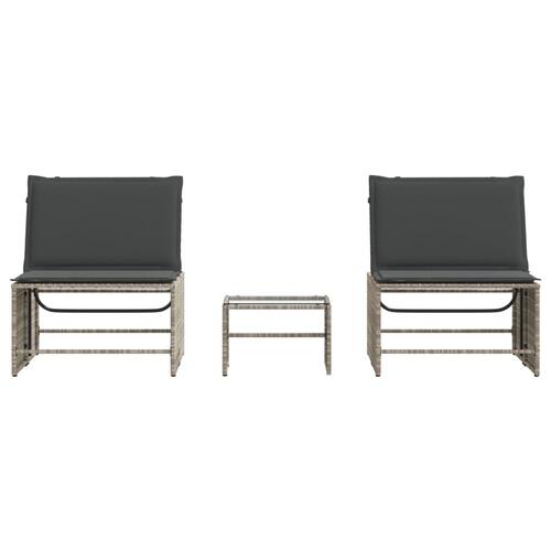 Liggestole 2 stk. med bord polyrattan lysegrå