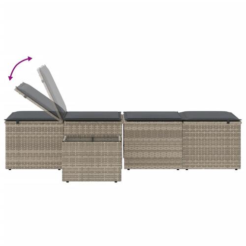 Liggestole 2 stk. med bord polyrattan lysegrå