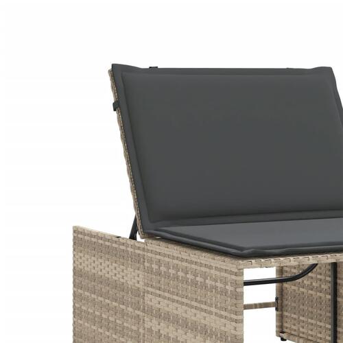 Liggestole 2 stk. med bord polyrattan lysegrå