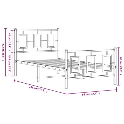 Sengeramme med sengegavl og fodgærde 90x190 cm metal hvid