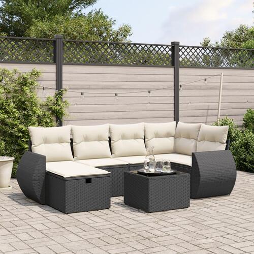 Sofasæt til haven 7 dele med hynder polyrattan sort