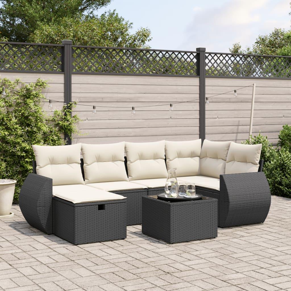 Sofasæt til haven 7 dele med hynder polyrattan sort