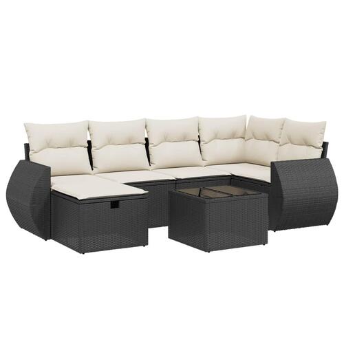 Sofasæt til haven 7 dele med hynder polyrattan sort