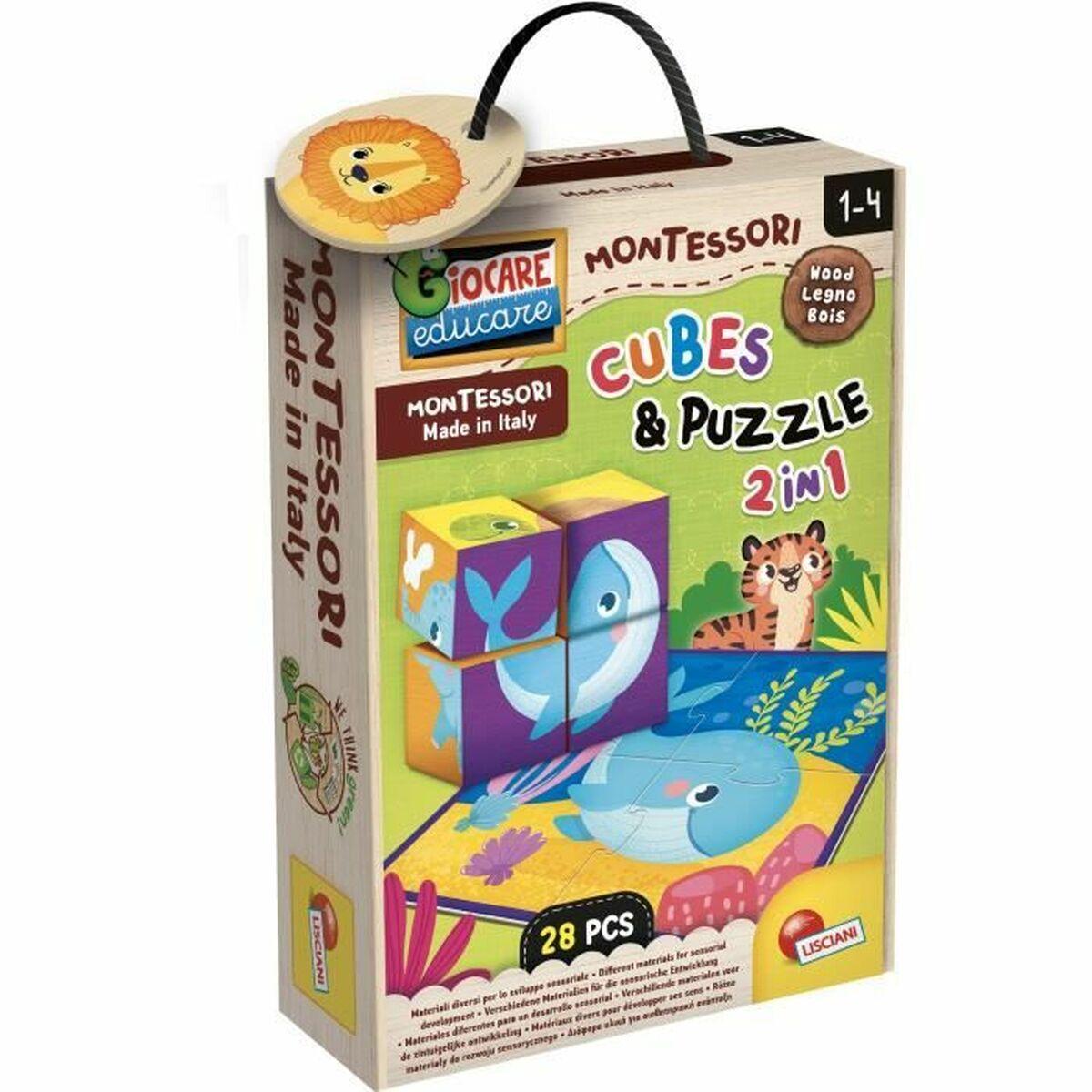 Lisciani Giochi Cubes & Puzzle - lærerigt træ- og plastikspil, 28 dele