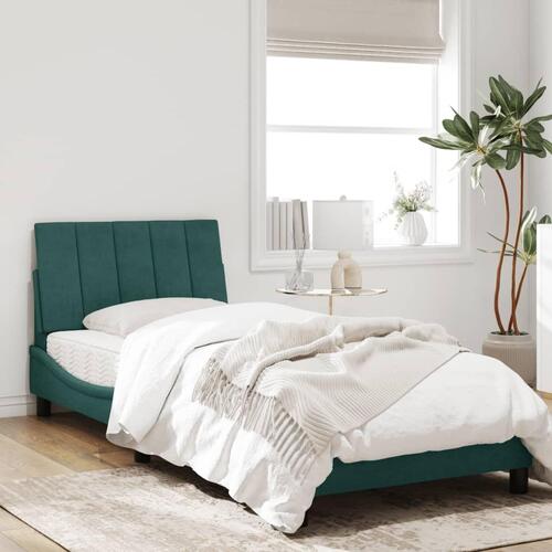 Sengeramme med LED-lys 80x200 cm velour mørkegrøn