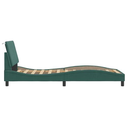 Sengeramme med LED-lys 80x200 cm velour mørkegrøn